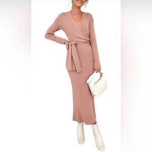 Elegant Dusty Rose Pink Wrap Dress